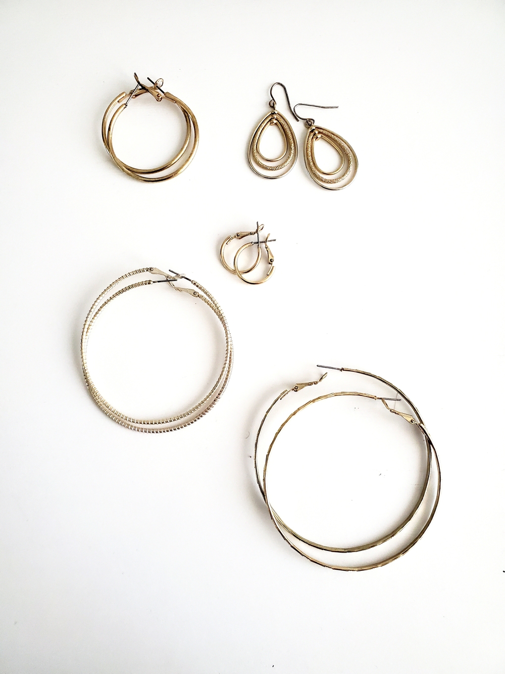 Gold Tone Mixed Hoop and Teardrop Earring Set